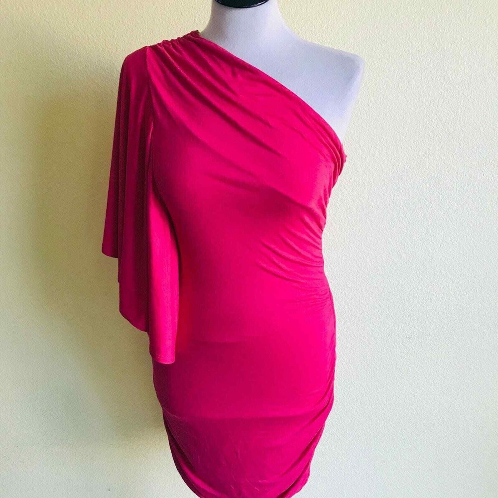 Lush One Shoulder Dress Ruched Bodycon Party Cocktail Raspberry Small NWOT - Picture 9 of 11